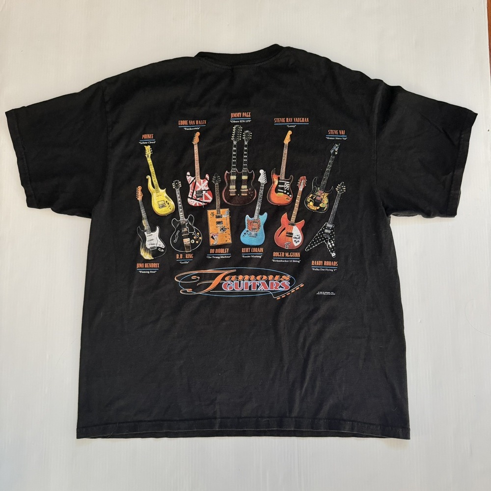 Vintage 1999 Famous Guitars Black T-Shirt Van Halen Jimmy Page Jimi Hendrix XL